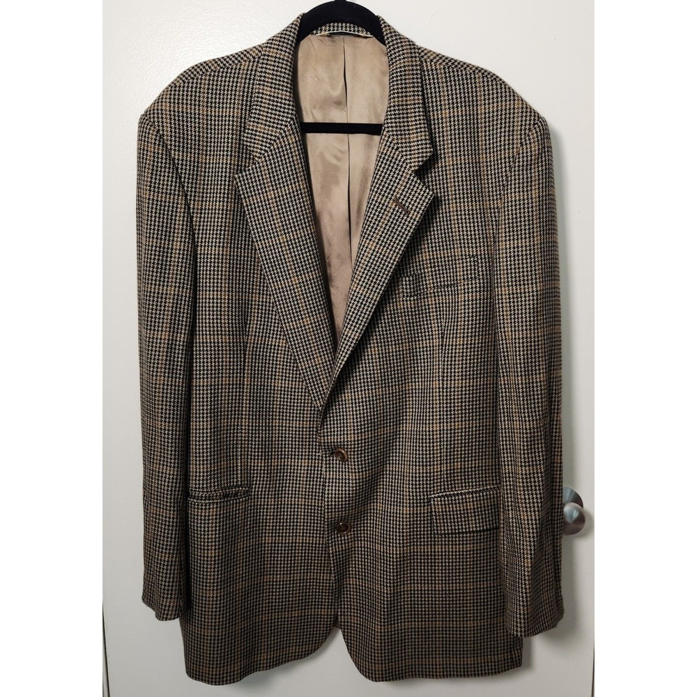 Vtg Evan-Picone McAlpins 100% Lambwool Worsted Sport‎ Coat 44L Brown Houndstooth